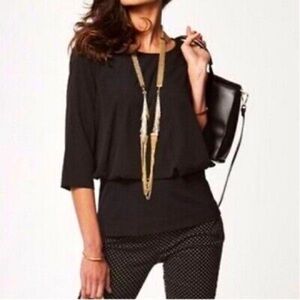 CAbi Indulgence 3/4 Sleeve Gathered Waist Blouse in Black M
